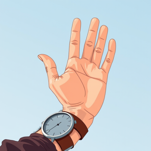 Generate an illustration of a hand making an "OK" gesture wearing a brown wristwatch, using a soft focus lens, f/2.8 aperture, 50mm focal length, and natural lighting for a clean and vibrant look.