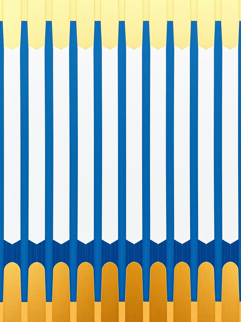 Generate an image of a patterned background with vertical stripes in blue, white, and gold, using a Canon EOS R5 camera set to f/2.8 aperture, 50mm lens, ISO 100, and soft natural lighting for enhanced detail and color vibrancy.