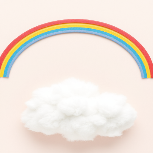 Create a bright and colorful illustration of two fluffy clouds with a textured appearance, one cloud empty for text, set against a soft pastel background with subtle paper texture and playful rainbows arcing above, shot with a high-resolution DSLR camera, 50mm lens, f/2.8 aperture, natural lighting, and a shallow depth of field to enhance focus on clouds.