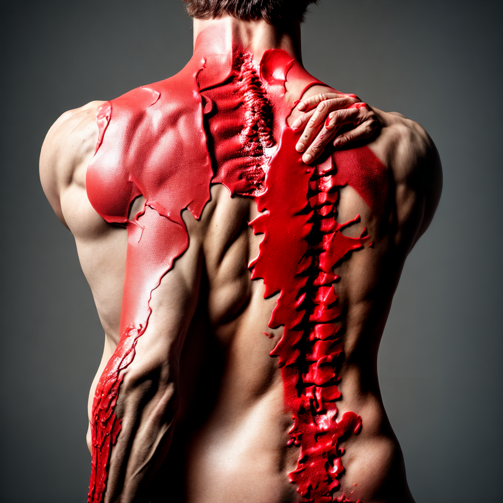 Man with back whiplash bleeding