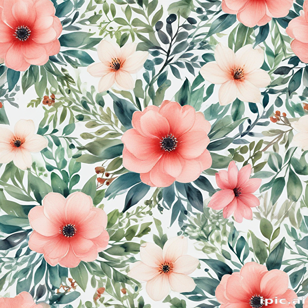 Vibrant Floral Pattern Featuring Watercolor Flowers and Lush Greenery ...