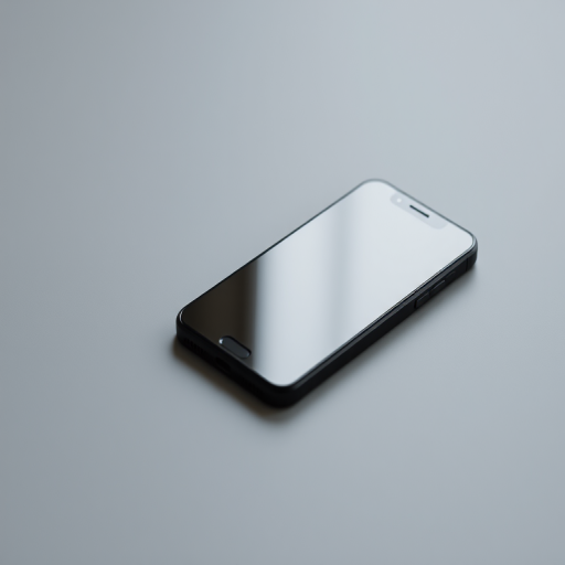 photograph of a sleek black smartphone lying on a smooth gray surface, 50mm lens, f/2.8 aperture, ISO 100, 1/200 sec exposure, shallow depth of field, soft ambient lighting, taken with a DSLR camera
