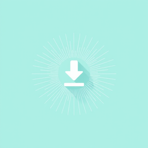 Create a high-resolution vector graphic of a download icon with radiating lines, using a clean white design on a light teal background, captured with a DSLR camera at f/8 aperture, ISO 100, 50mm lens, 1/200 sec shutter speed, in a minimalist style.