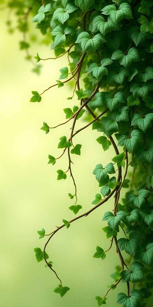 Regenerate an intricate green vine design with a soft gradient background, using a DSLR camera, 50mm lens, f/2.8 aperture, ISO 100, and a shallow depth of field for enhanced clarity.
