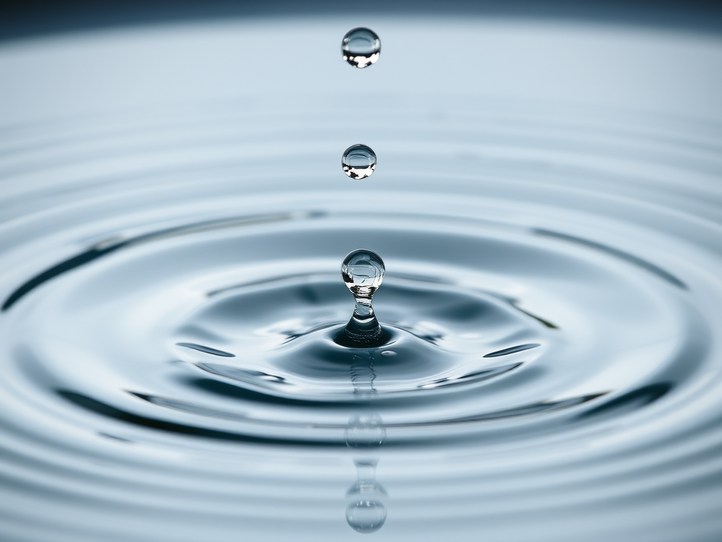 high-speed camera close-up of water droplets falling and creating ripples on a surface, aperture f/2.8, shutter speed 1/1000s, ISO 200, natural light, shallow depth of field, 50mm lens