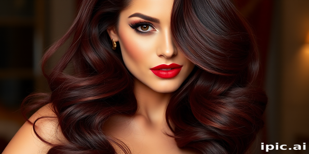 Ravishing burgundy-haired vamp with voluminous, Old Hollywood-inspired waves and a dramatic deep side part