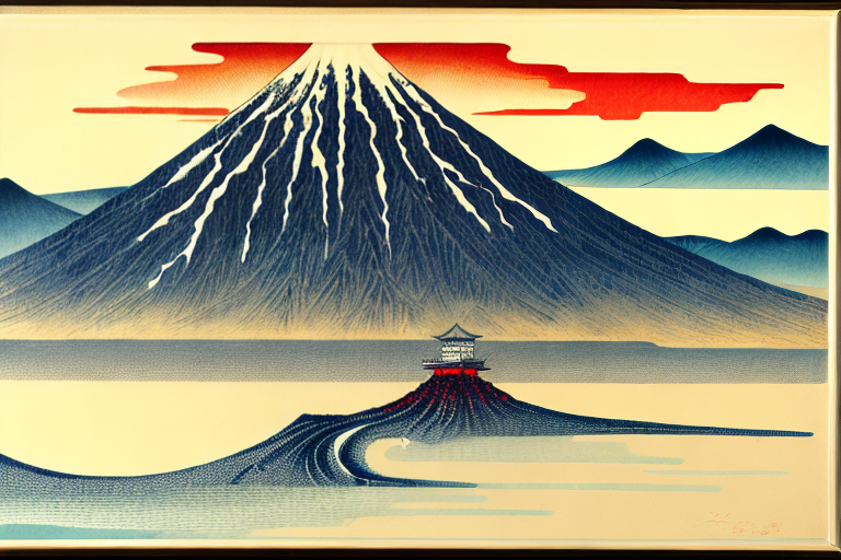 VOLCANO IN STYLE OF  Katsushika Hokusai: