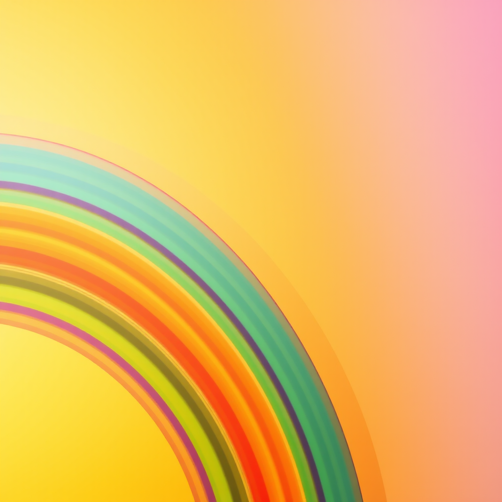 Create an abstract image of vibrant rainbow arcs on a warm yellow background, shot with a DSLR camera at f/8 aperture, 1/125 shutter speed, ISO 200, with a wide-angle lens and a focus on vivid color contrast and smooth transitions.