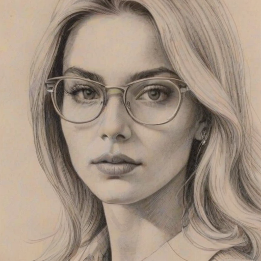 Stunning Deborah Kara Unger, pencil sketch, portrait of Dazzling woman 1971s in glasses, hair style beatnik, outline, clear lines, fine lines, 8k
