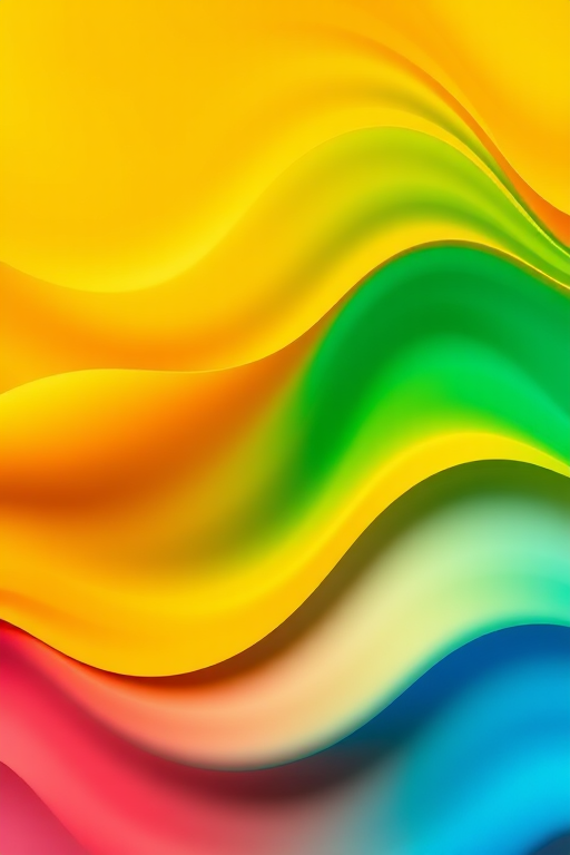 Create a vibrant abstract wave pattern with smooth gradients transitioning from orange to yellow to green to blue, captured with a Canon EOS 5D Mark IV, aperture f/8, shutter speed 1/125s, ISO 100, in a vibrant color style using a top-down view.