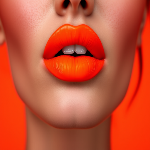 Bold neon orange lips make a vibrant statement, featuring an ultra-matte finish that pops against any skin tone and radiates energy