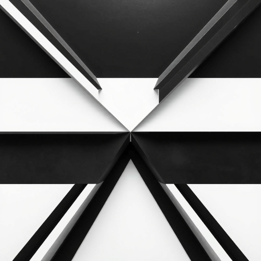 Create an abstract, minimalist black and white design featuring geometric shapes and harmonious lines, captured with a Canon EOS R5, aperture f/8, ISO 100, focal length 50mm, top-down view, high contrast, professional photography style.
