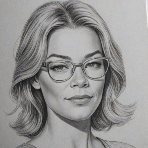 Lovely LeAnn Rimes, pencil sketch, portrait of Sublime woman 1955s in glasses, hair style beatnik, outline, clear lines, fine lines, 8k