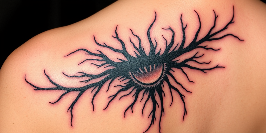 Negative space tattoo design named "Hidden Secrets" cleverly utilizing the natural skin tone to form part of the image creating a unique interplay between inked and uninked areas