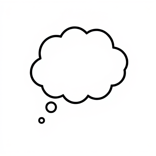 Create a high-resolution illustration of a thought bubble in a minimalist style, with a soft white fill and thick black outline, captured with a Canon EOS R5 at f/2.8, ISO 100, 1/125 sec, using a 50mm lens with natural lighting for clarity and detail.