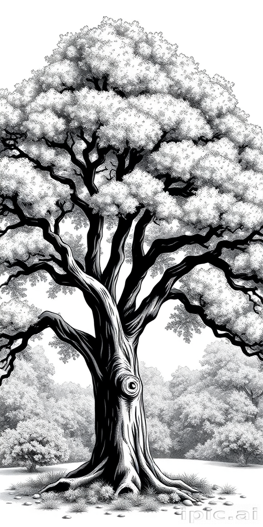 oak tree clipart black and white