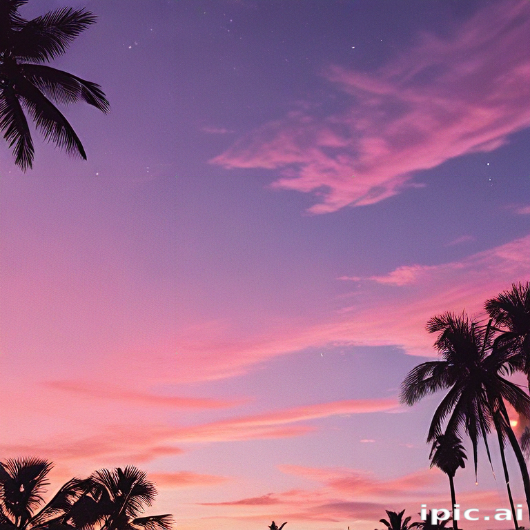 Tranquil Sunset Over Palm Trees with Vibrant Pink and Purple Skies