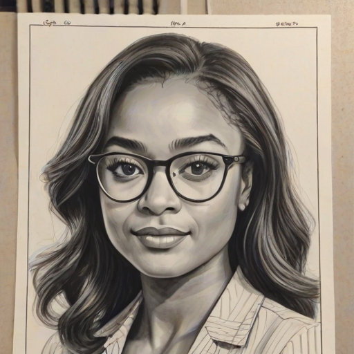 Splendid Tatyana Ali, pencil sketch, portrait of Wonderful woman 1976s in glasses, hair style beatnik, outline, clear lines, fine lines, 8k