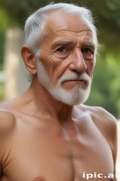 shirtless old man