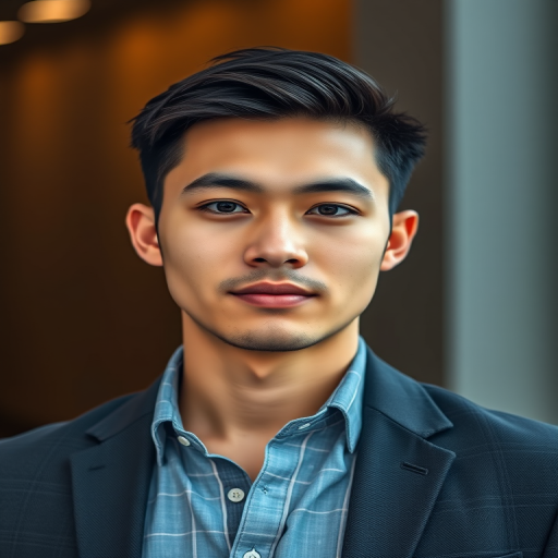 Create a high-resolution digital portrait of a young male entrepreneur with short dark hair, wearing a smart casual outfit, focus on facial details, soft lighting, shallow depth of field, taken with a Canon EOS R5, 50mm lens at f/1.8, ISO 100, natural color palette.