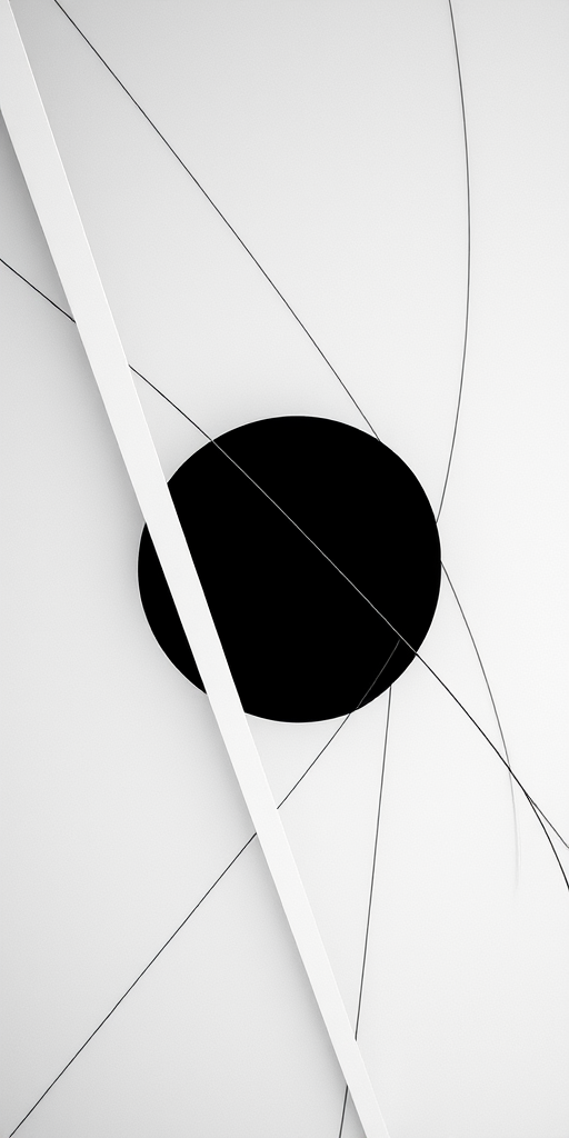 Create a high-resolution abstract design featuring intersecting lines and circles in a monochrome color scheme, shot with a Canon EOS R5 at f/8, ISO 100, shutter speed 1/60s, with a top-down view and minimalistic style.
