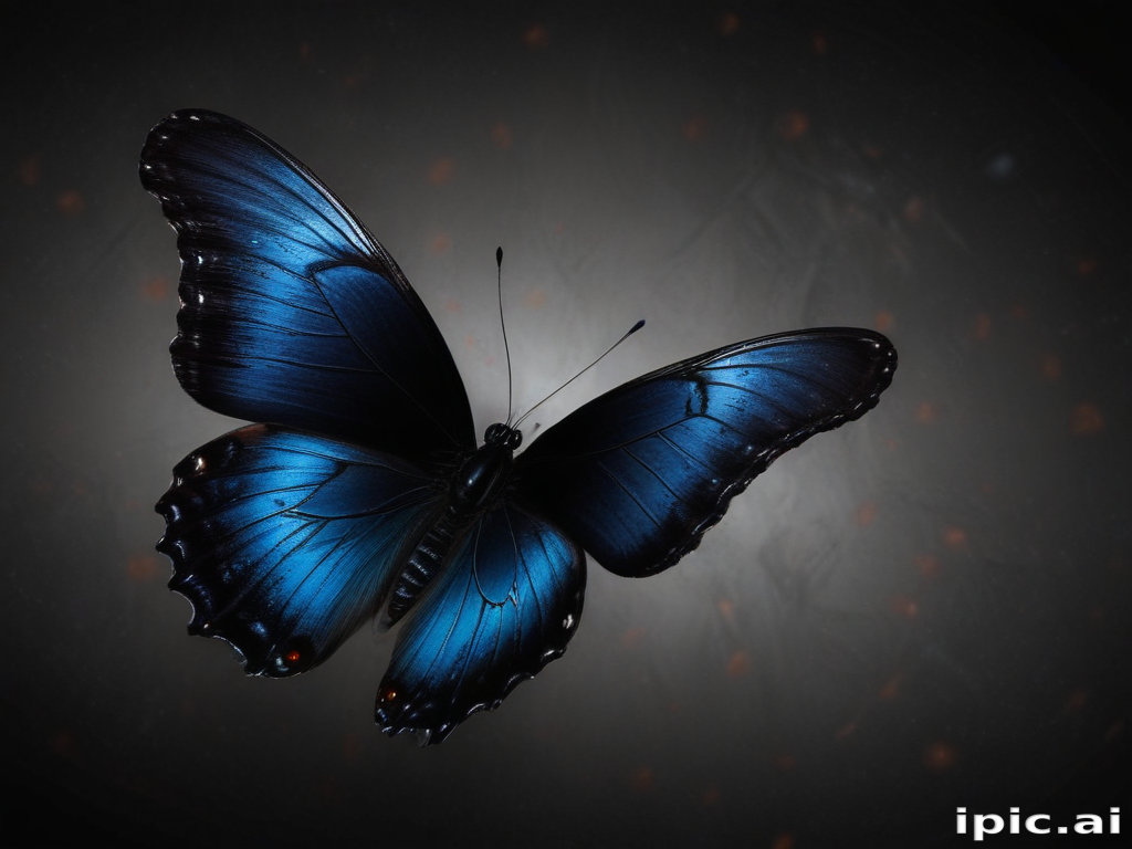 Stunning Blue Butterfly Gliding Gracefully Against a Dark Background