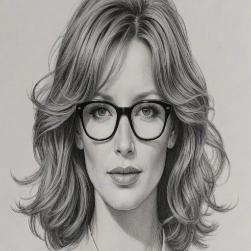 Dazzling Kelly Reilly, pencil sketch, portrait of Wonderful woman 1949s in glasses, hair style beatnik, outline, clear lines, fine lines, 8k