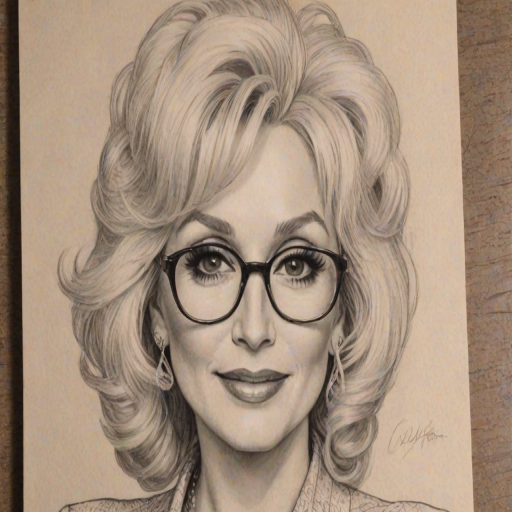 Captivating Dolly Parton, pencil sketch, portrait of Fetching woman 1927s in glasses, hair style beatnik, outline, clear lines, fine lines, 8k