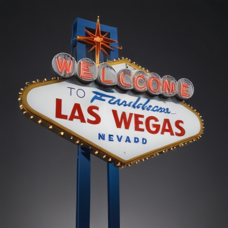 Iconic Welcome Sign for Las Vegas, Nevada with Bright Neon Lights