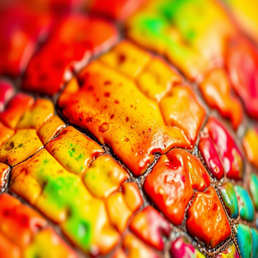 high-resolution close-up of a colorful crocodile skin texture, 50mm lens, f/2.8 aperture, ISO 100, natural light, macro photography, vibrant colors with a gradient effect
