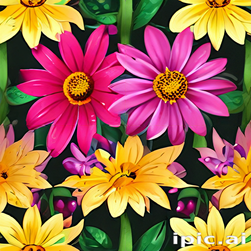 A Vibrant Floral Pattern Featuring Colorful Flowers Against a Dark ...