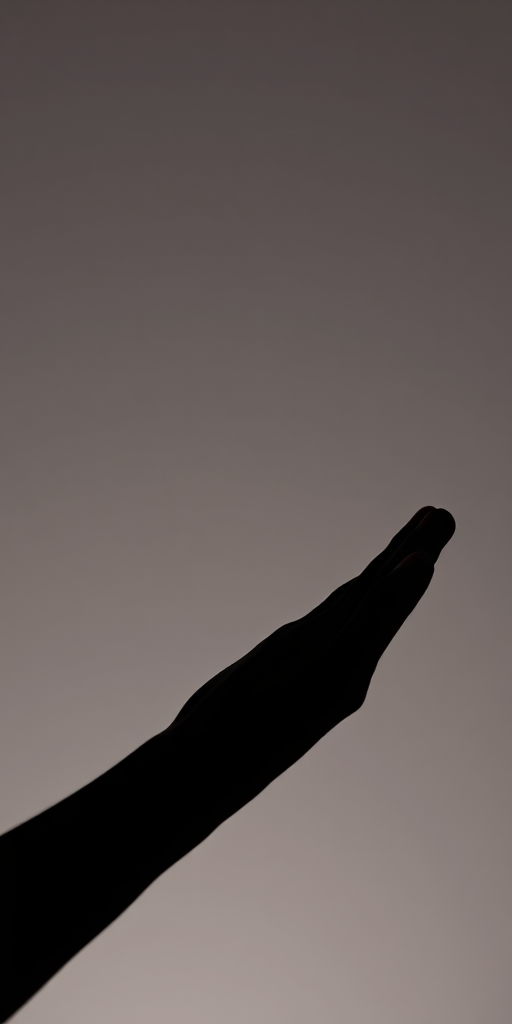create a high-resolution black silhouette of a hand reaching upwards against a plain background, photography style, shot with a 50mm lens at f/1.8, ISO 100, natural lighting, focus on hand detail