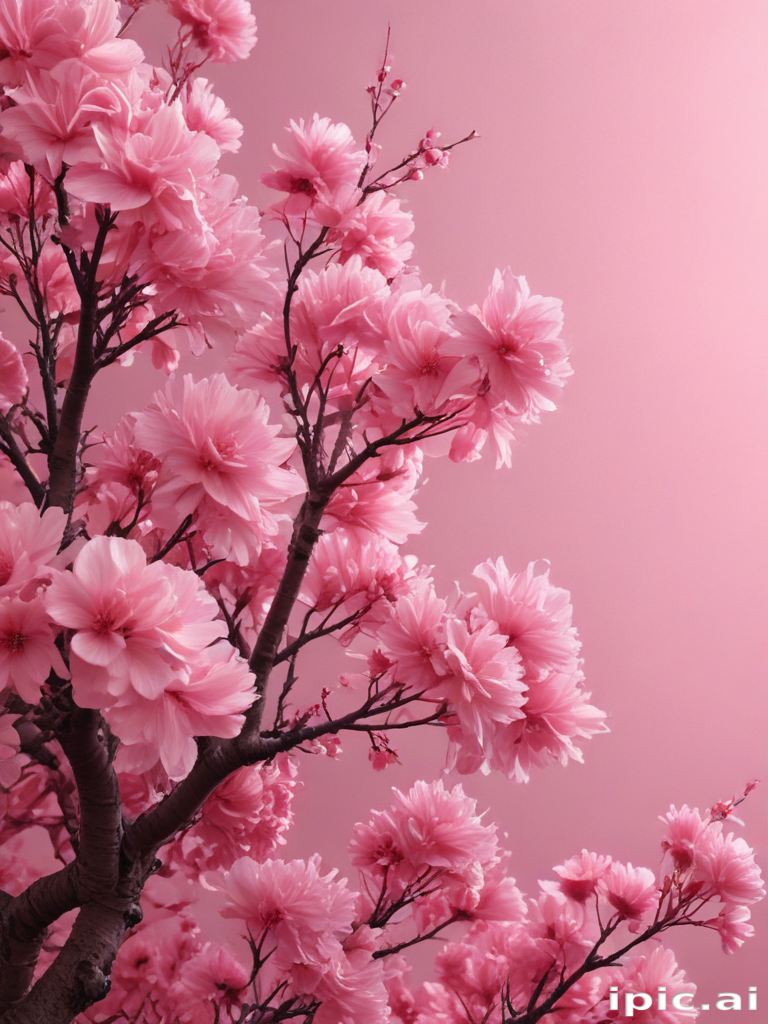 Vibrant Pink Cherry Blossom Branches Against a Soft Blush Background