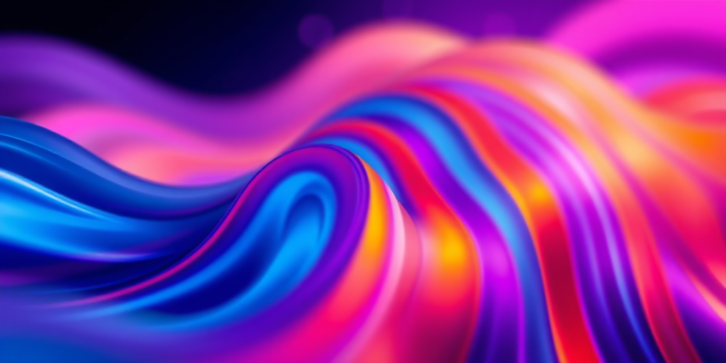 generate an abstract image of colorful wave patterns with vibrant gradients in blue, orange, and purple tones, captured with a DSLR camera at f/8 aperture, ISO 100, and a 50mm lens, utilizing a shallow depth of field with soft bokeh in the background, emphasizing texture and fluidity in a high-resolution format