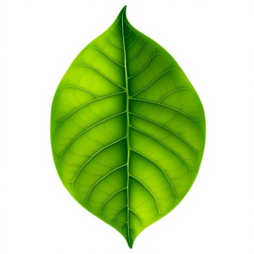 create a realistic illustration of a single green leaf with prominent veins, set against a neutral background