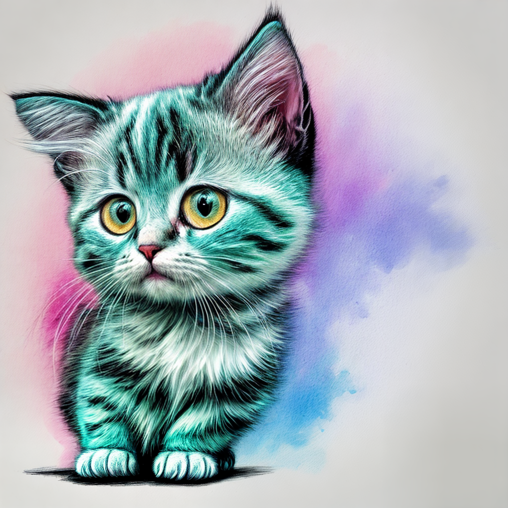 Kitten sticker happy pastel algorithmic art contour vector white