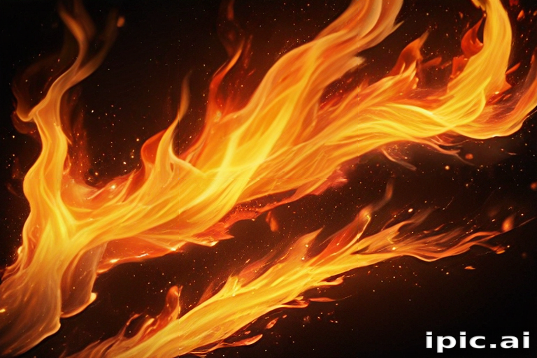 Dynamic Flames Dancing Elegantly Against a Dark Background of Embers