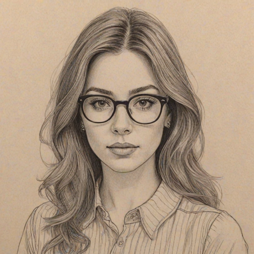 Resplendent Jillian Rose Reed, pencil sketch, portrait of Sublime woman 1974s in glasses, hair style beatnik, outline, clear lines, fine lines, 8k