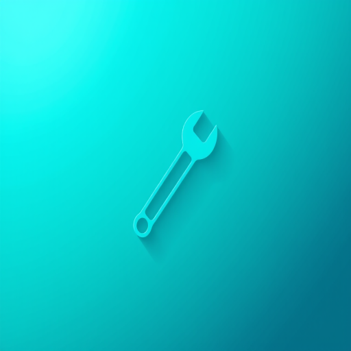 create a minimalistic icon of a wrench on a smooth gradient background of light blue and green, using a DSLR camera with a 50mm lens at f/2.8, ISO 100, 1/100s shutter speed, with a focus on the wrench's silhouette and a soft bokeh effect around it.