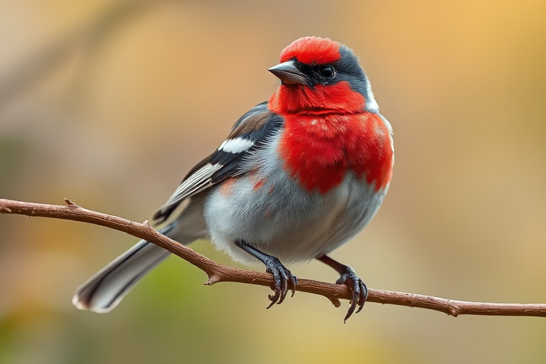 Regenerate a vibrant illustration of a rose-breasted grosbeak perched on a branch, using a DSLR camera with a 50mm f/1.8 lens, aperture set to f/4 for a shallow depth of field, ISO 200 for optimal clarity, with a soft focus background to enhance subject prominence, high dynamic range imaging technique for rich colors and textures.