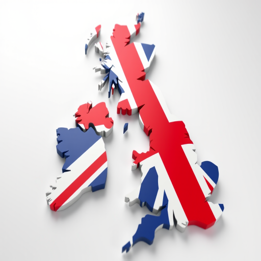 Create a 3D-rendered image of the United Kingdom map overlaid with the Union Jack, using a DSLR camera with a 50mm lens, aperture set to f/2.8, ISO 100, and a shallow depth of field for enhanced clarity, shot from a slightly elevated angle to give a dynamic perspective.