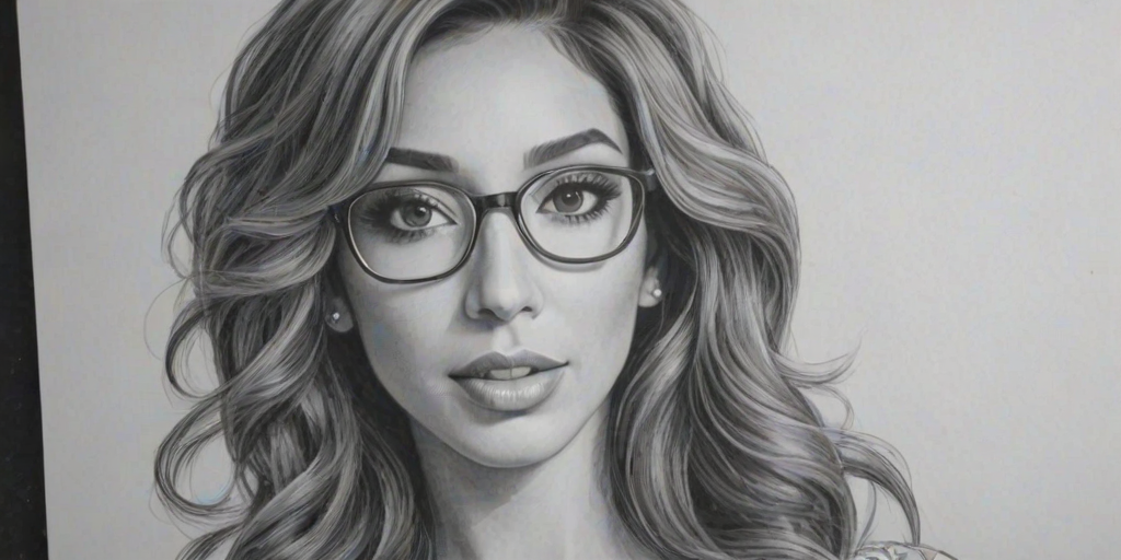 Attractive Farrah Abraham, pencil sketch, portrait of Sublime woman 1926s in glasses, hair style beatnik, outline, clear lines, fine lines, 8k