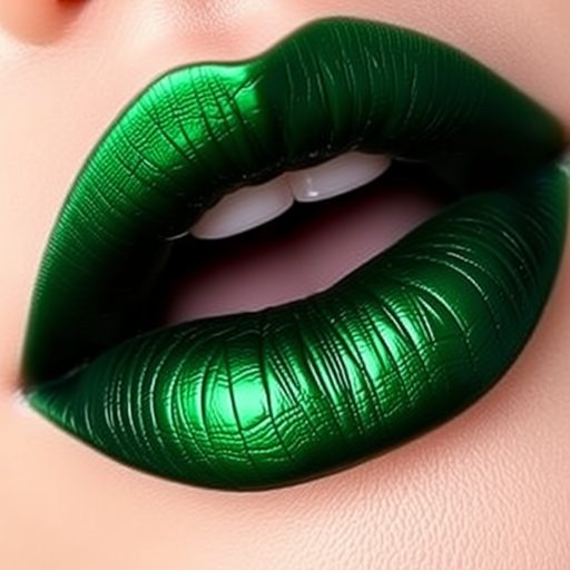 Deep emerald green lips with a satin finish and subtle metallic undertones, known as "Enchanted Forest Allure"