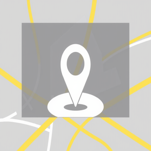 Create an image of a modern location pin icon set against a stylized abstract map background with grey and yellow lines, optimized for a high-resolution digital display, using a DSLR camera with a 50mm lens, aperture set at f/2.8, ISO 100, and shot in natural light for clarity and detail.
