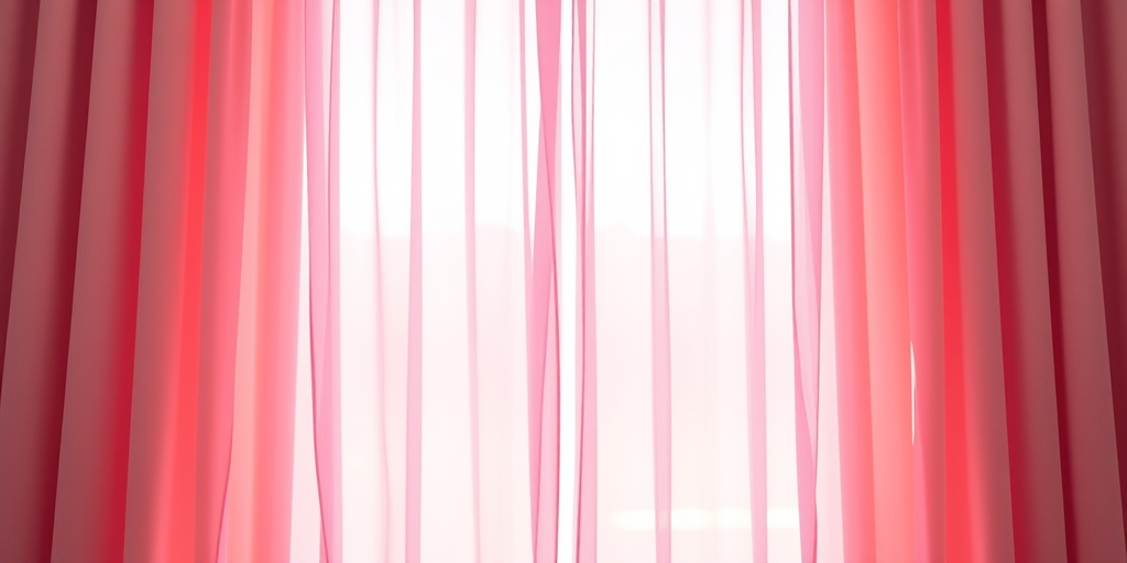 Create a high-resolution image of flowing pink curtains with soft lighting, camera settings: ISO 100, f/2.8, 1/60s, camera view: centered, camera style: portrait, camera type: DSLR.