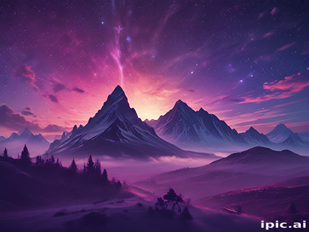 Majestic Purple Mountains Under a Starry Sky at Dusk