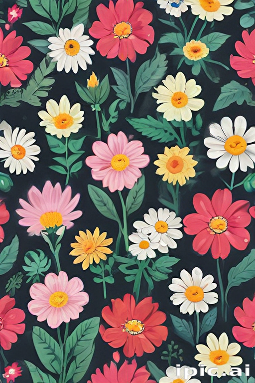 Vibrant Floral Pattern Featuring a Variety of Colorful Blooms on Dark ...