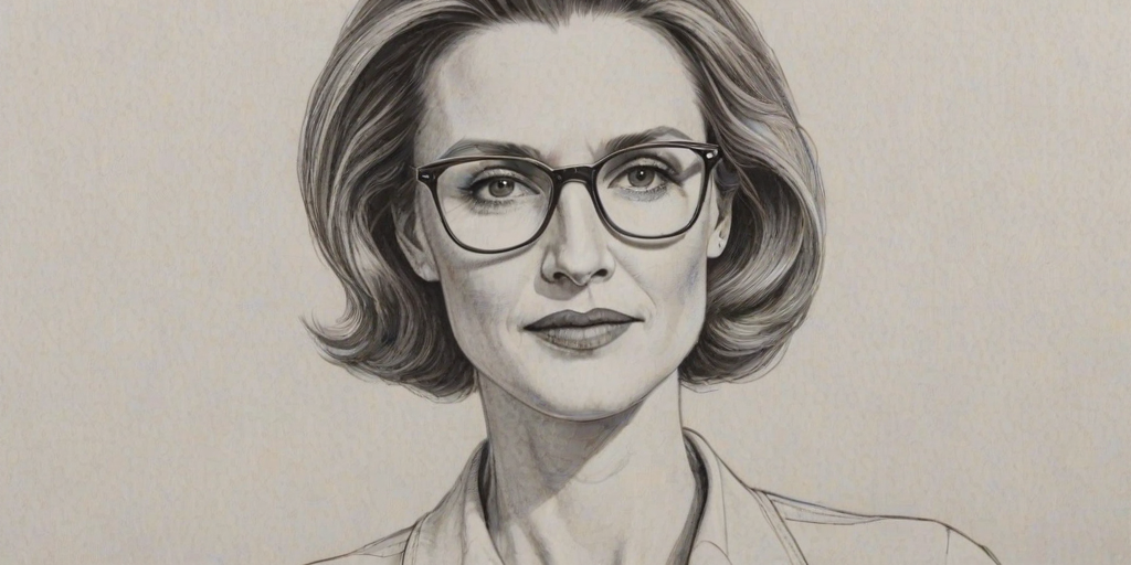 Wonderful Brenda Strong, pencil sketch, portrait of Captivating woman 1971s in glasses, hair style beatnik, outline, clear lines, fine lines, 8k