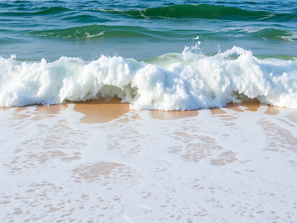 generate a high-resolution image of a beach scene with crashing waves, using a DSLR camera with a 24mm lens, aperture f/8, shutter speed 1/1000s, ISO 200, wide-angle view, and natural lighting.