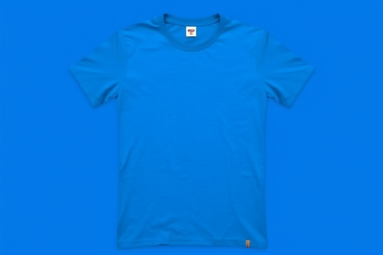 Create a vibrant blue t-shirt design, front view, high resolution, f/2.8 aperture, ISO 100, 50mm lens, natural lighting.